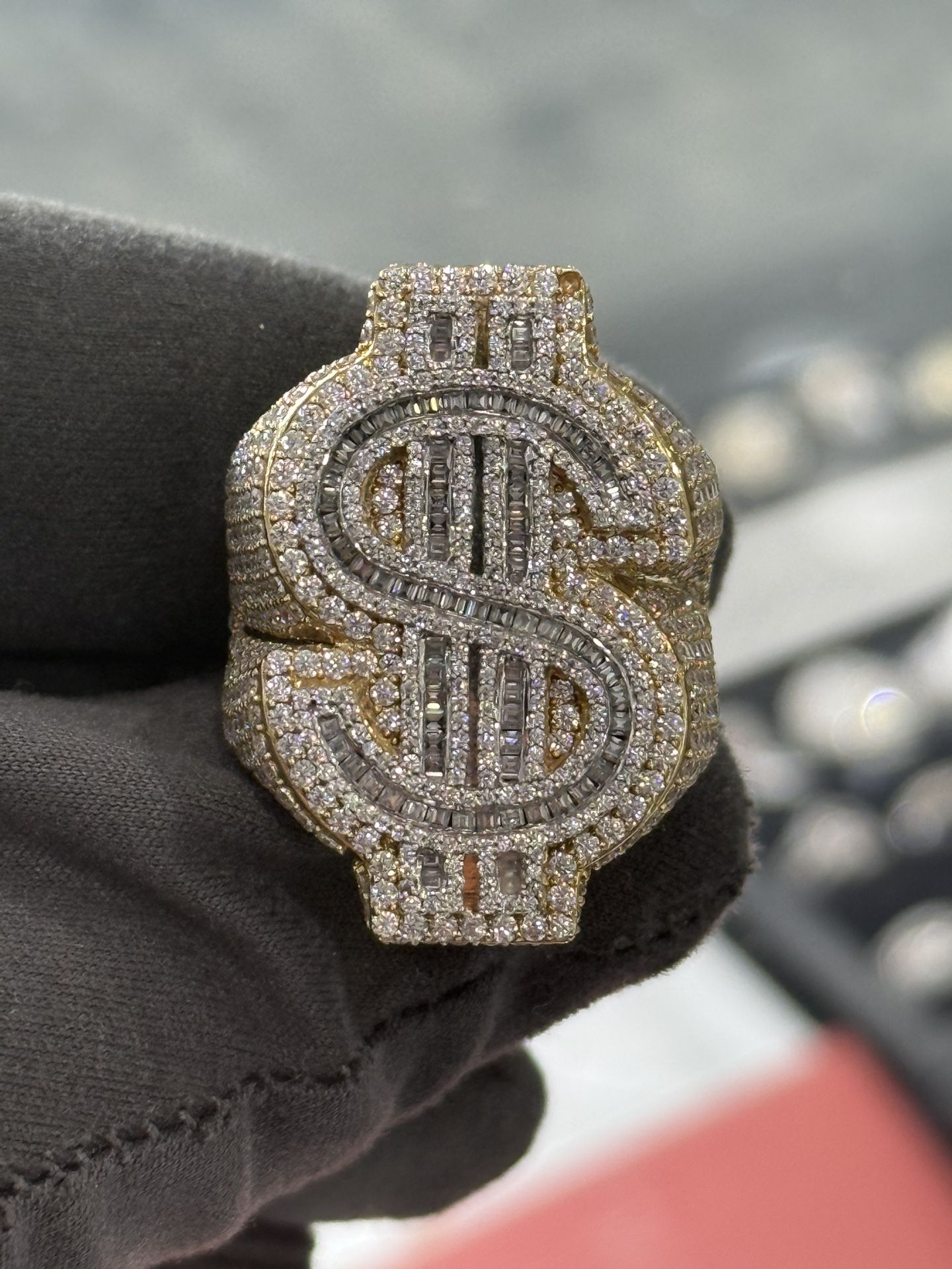 10k Yellow Gold Money Sign Moissanite Mens Ring