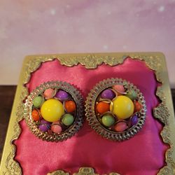 Vintage Multicolored Goldtone 80s Style Pierced Earrings F9