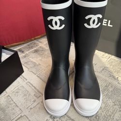 CC Rain Boots White & Black Size 8 & 9 Women's