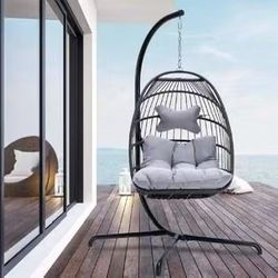 NICESOUL Egg Chair Outdoor Indoor Patio Wicker Hanging Egg Chair Swing Hammock Egg Chairs UV Resistant Cushions 350lbs Capacity