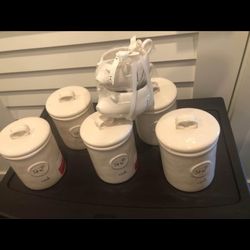 new set of 5 ceramic containers and 2 sauce boats