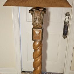 Carved Twisted Wood Floor Lamp 