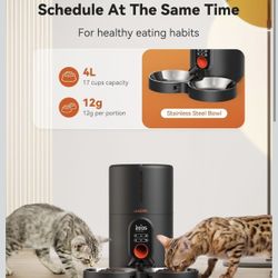 WOPET Automatic Cat Feeders 2 Cats-(𝟮𝟬𝟮5 𝗨𝗽𝗴𝗿𝗮𝗱𝗲) Timed Cat Feeder with Stainless Steel Bowl, Programmable 1-6 Meals Control, Dual Power Sup