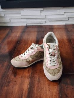 Coach Signature Canvas Pink & Tan Sneakers Size US 7.5B