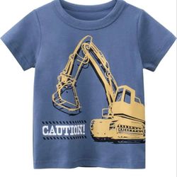 Boys New 2T Excavator T Shirt Blue Construction Shirt Sleeves 