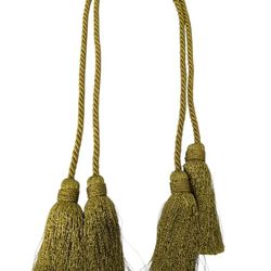 2 Curtain Tiebacks Yellow Gold 40" Handwoven Vintage 