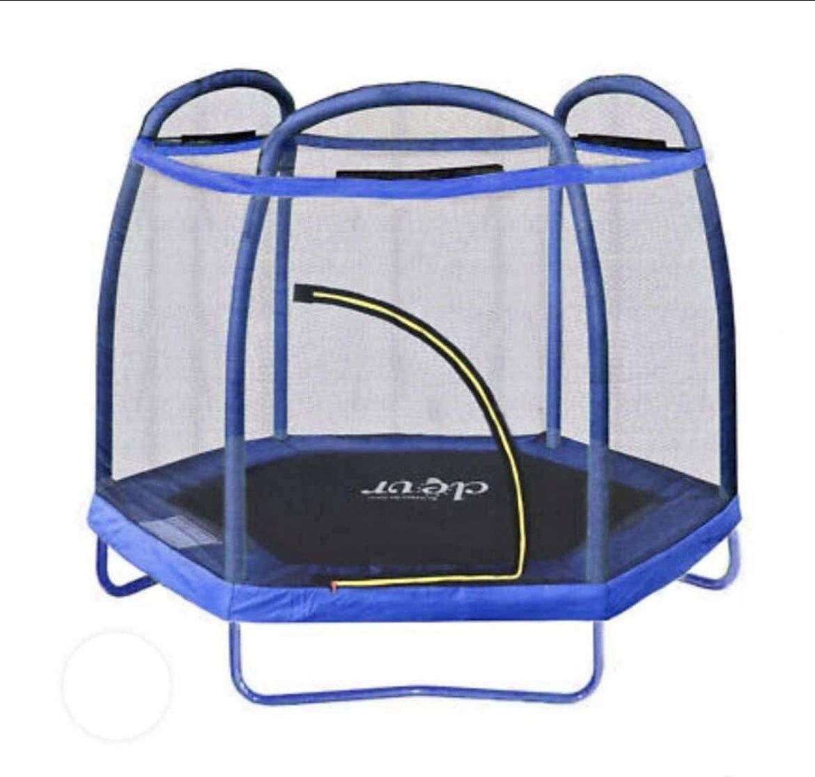 Clevr 7ft Kids Trampoline with Safety Enclosure Net & Spring Pad, 7-Foot Indoor/Outdoor Round Bounce Jumper 84", Built-in Zipper Heavy Duty Frame, Blu