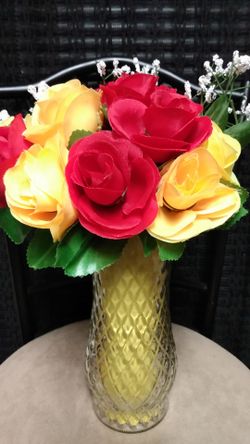 $35 very beautiful Yellow/ Red roses in a glass vase Requests are available for Mother's day flowers.