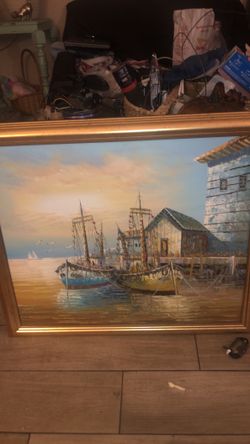 Painting of boats and ocean and the doc!!