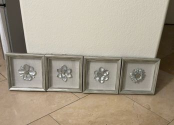 Set of 4 Silver Dimensional Floral Wall Art – Framed