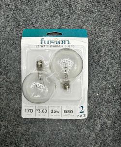 Fusion 25 Watt Warmer Bulbs G50 Candelabra Base boxes of 16 bulbs each