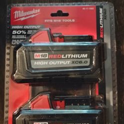 Milwaukee M18 (2 Pack) Red Lithium XC 6.0 Batteries