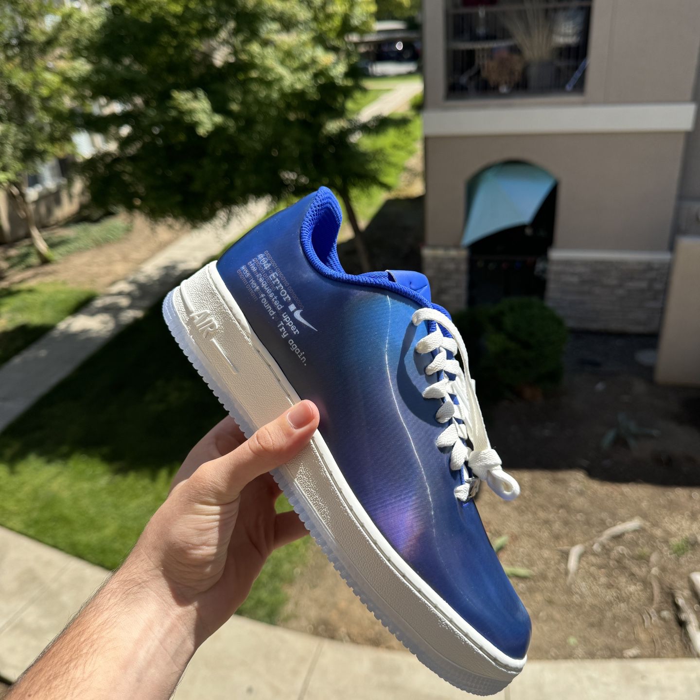 Size 9 Blue Nike Air Force 1 Swoosh Error 2.0 404