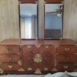 Asian Tansu Style Vintage Dresser with Two Mirrors (not attached)