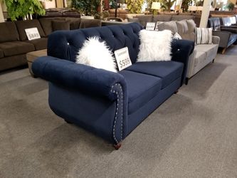 Brand new navy blue loveseat + 2 accent pillows