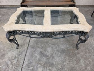 Ornate Heavy-Duty Coffee Table – Marble & Glass Top