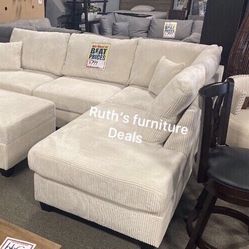 3-pc Set Sectional Sofa Couch With Storage Ottoman Brand New