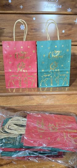 48 Pcs Christmas Gift Paper Bags, Christmas Tree Elk Gift Bags, Red Green