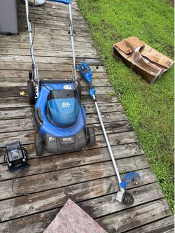 This is a Kobalt 80V Max Brushless 21-inch cordless lawn mower, likely model KM https://offerup.com/redirect/?o=NTA4MC0wNi5JdA== is powered by a high-