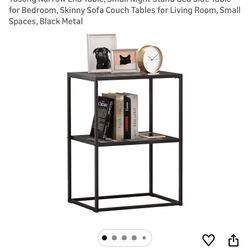 Yusong Narrow End Table, Small Night Stand Bed Side Table for Bedroom, Skinny Sofa Couch Tables for Living Room, Small Spaces, Black Metal