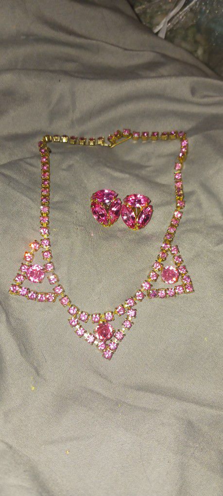 Vintage Rhinestone Necklace And Earrings Set