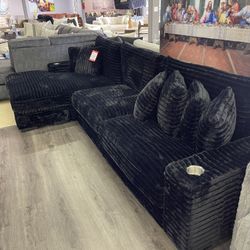 Midnight-Madness ll Jumbo Corduroy 3pc Reversible Sectional Sofa w/ Dual Cupholders & USB Ports