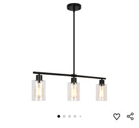 8387: 31" Black Linear 3-Light Clear Glass Kitchen Island Pendant Chandelier