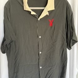 Men’s Playboy Short Sleeve Button Up Shirt, Size Large