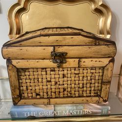 Vintage 13” L x 9 1/2” H Handcrafted Natural Bamboo Woven Storage Box