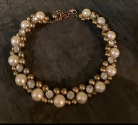 Pearl & Gold Beaded Necklace - Vintage Style