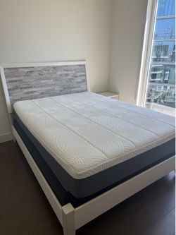 Queen Bed Frame (has matching bedside table with USB ports!)