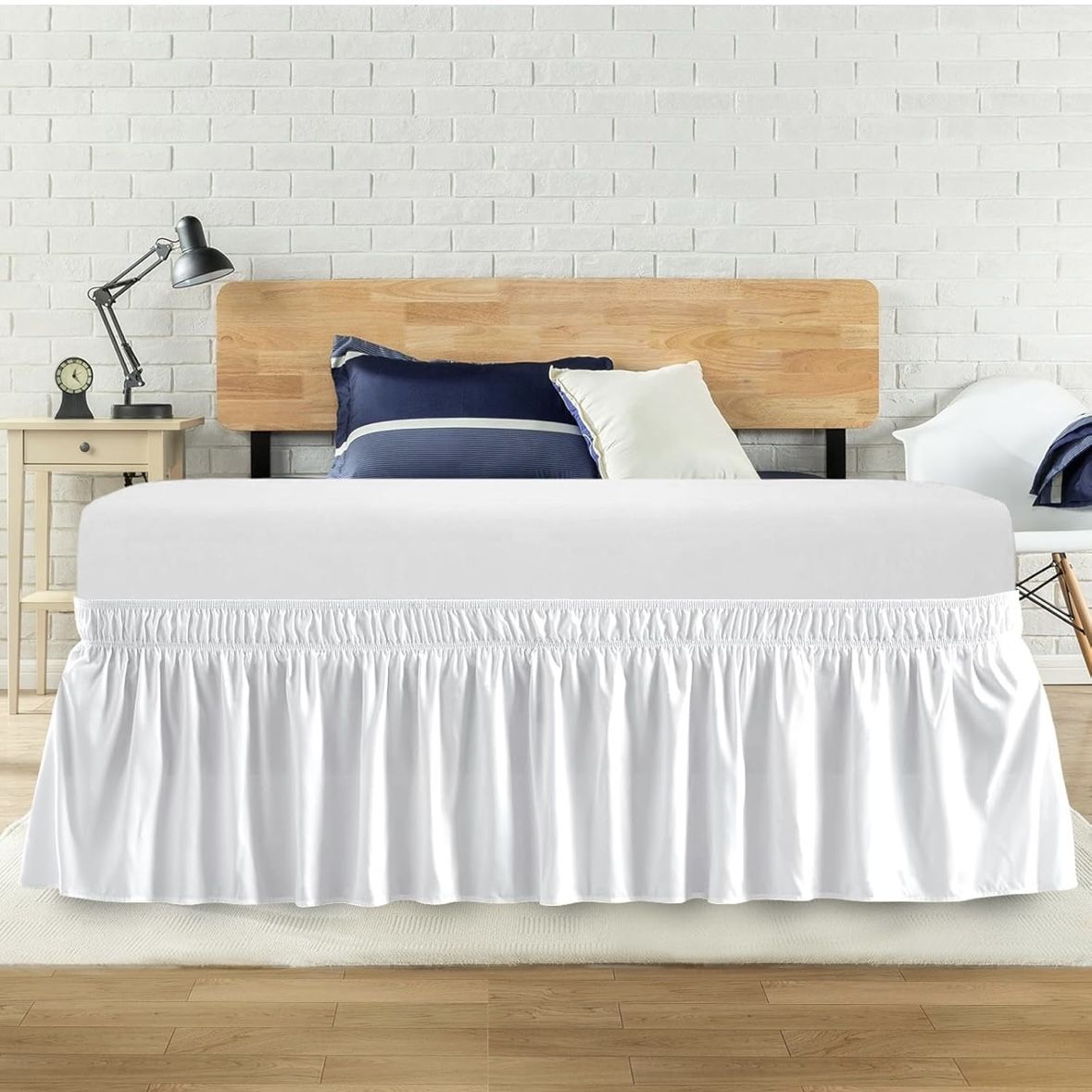 New White Full Size Wrap Around Bed Skirt 14” Drop Adjustable Elastic Band