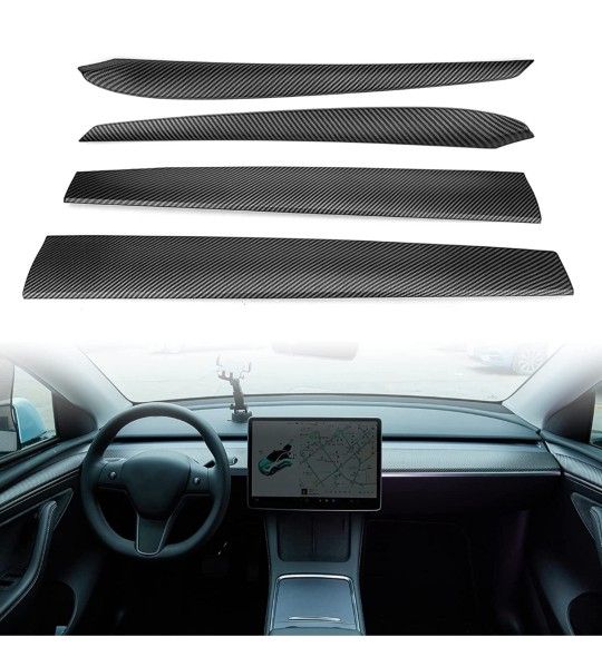 Tesla Model 3 Dashboard Cover, Dash Wrap Cover Door Trim Carbon Fiber fit for 2021 2022 Model 3/Y Accessorise Black