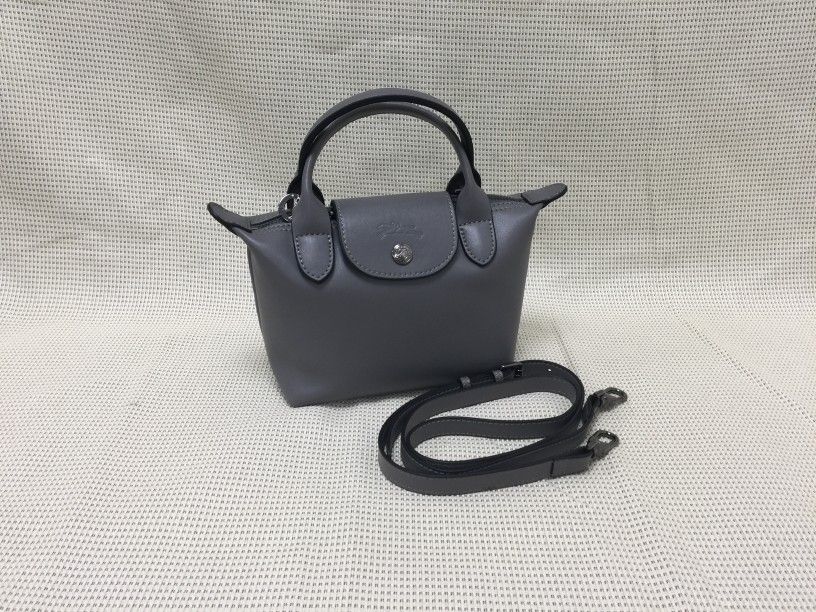 Longchamp Mini Le Pliage Cuir Leather Top Handle Bag Turrledove