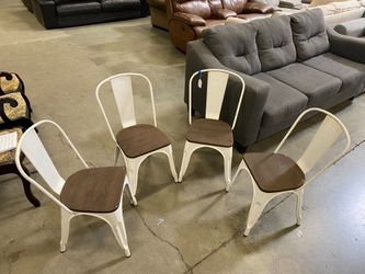 White Metal Wood Cushioned Dining Chair Set