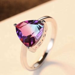 3.5 CT Mystic Tourmaline Solid Sterling Silver Ring Size 6,7, 8 & 9