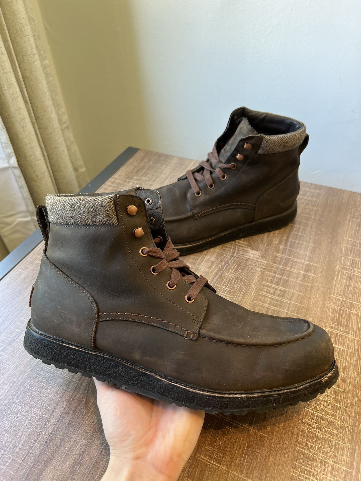 UGG Australia Merrick Boots Men’s 13 Brown Leather Moc Toe Wool Lace Up 1009227