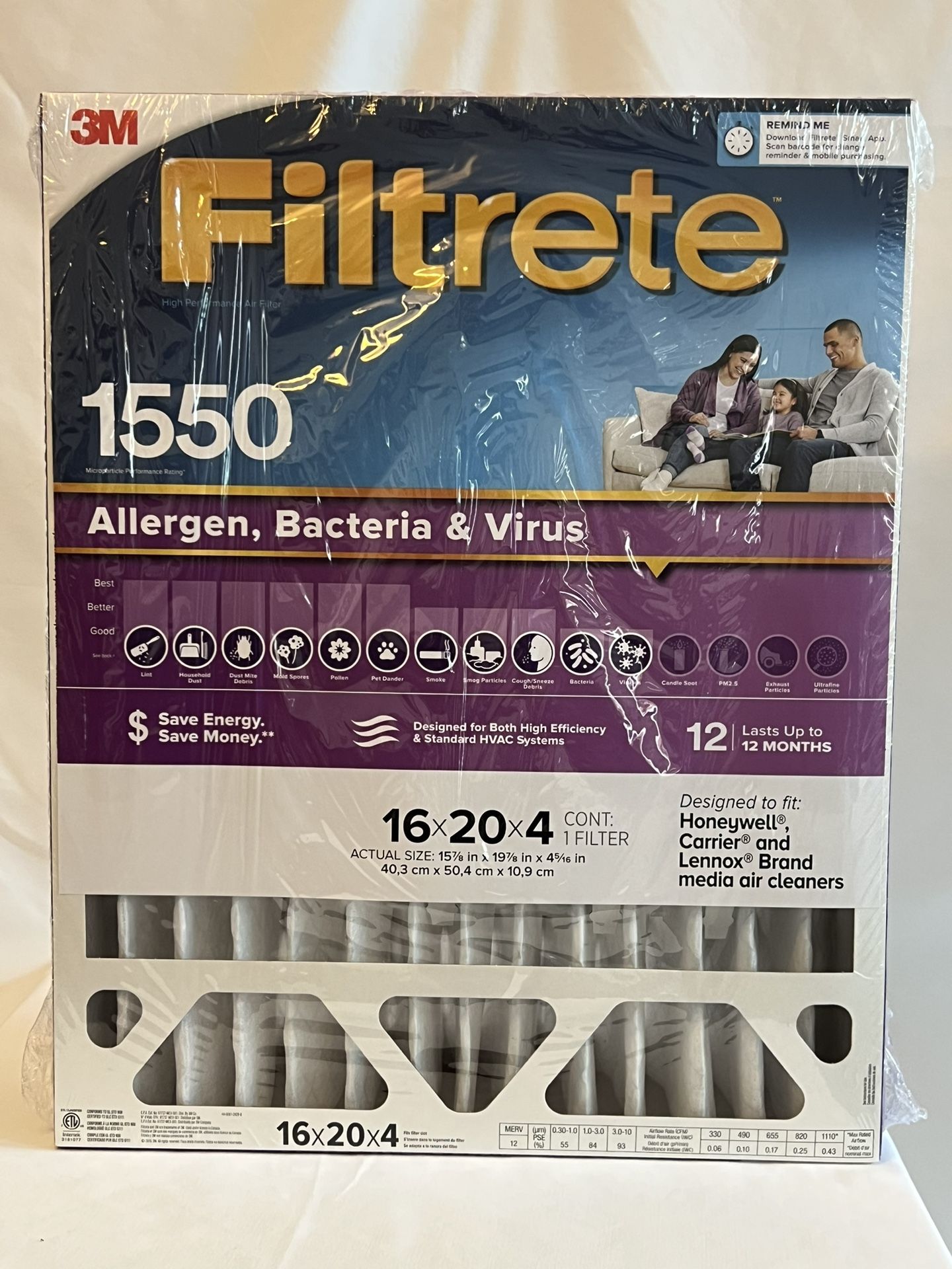 NEW 3M Filtrete 1550 HVAC Furnace Filter (16x20x4)