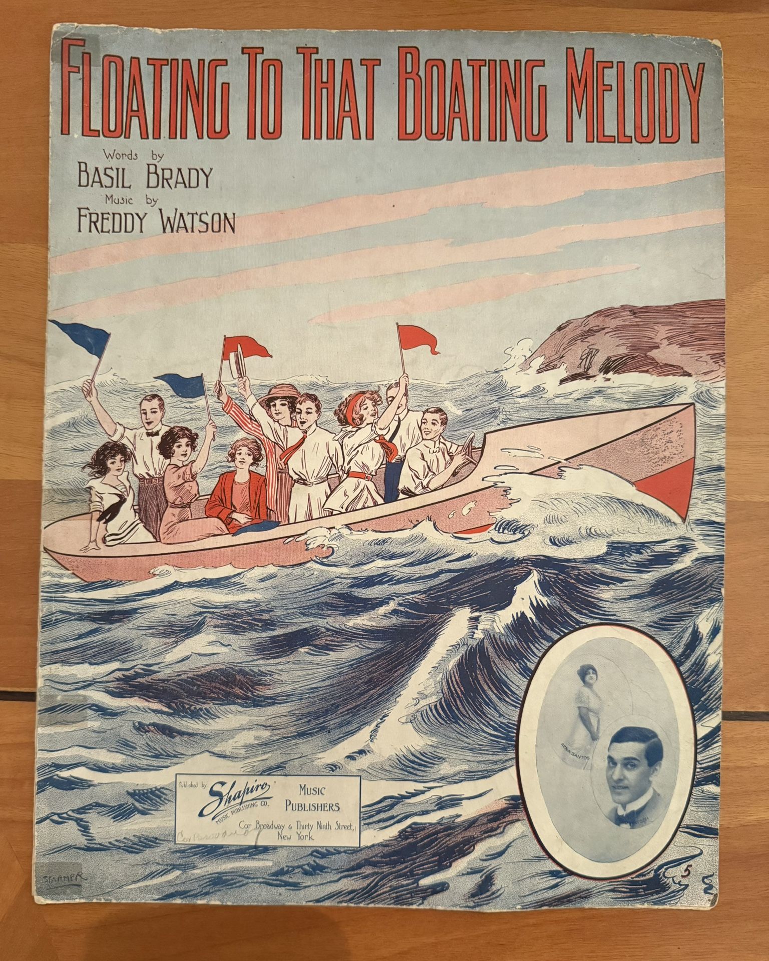 Antique rare sheet music "Floating to That Boating Melody." 1912