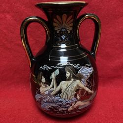 5.5 Inch 24k Black & Gold Handmade In Greece Imported From Greece Greek Ceramic Vase