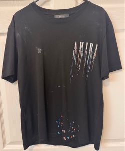AMIRI Mens Small Black Graphic Paint Drip Crew Neck Short Sleeve T-Shirt Regular