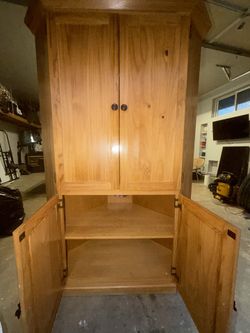 Solid Knotty Pine Corner Armoire / Storage Cabinet