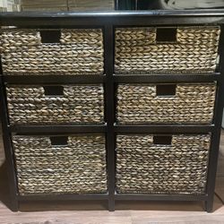 Side Table with Wicker Storage Drawers