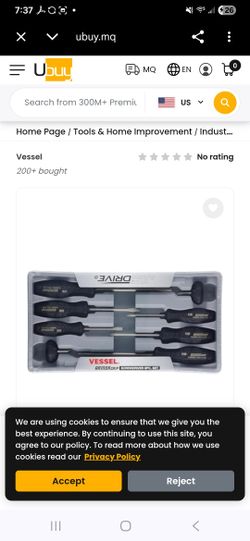 VESSEL ARMOR GRIP Screwdriver 8PC. Set