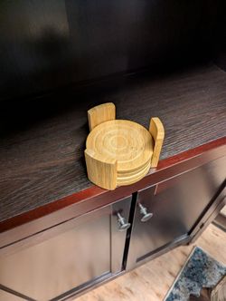 Natural Wood Round Coaster Set with Storage Holder
