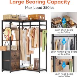 Corner Closet – L-Shape Rack w/ Shelves & 2 Drawers