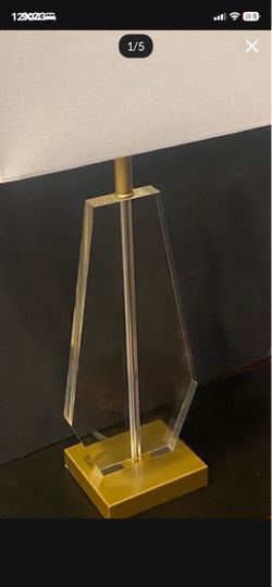 Modernist Hectra Clear Table Lamp With the Matte Gold Accent and Rectangular White shade H24”