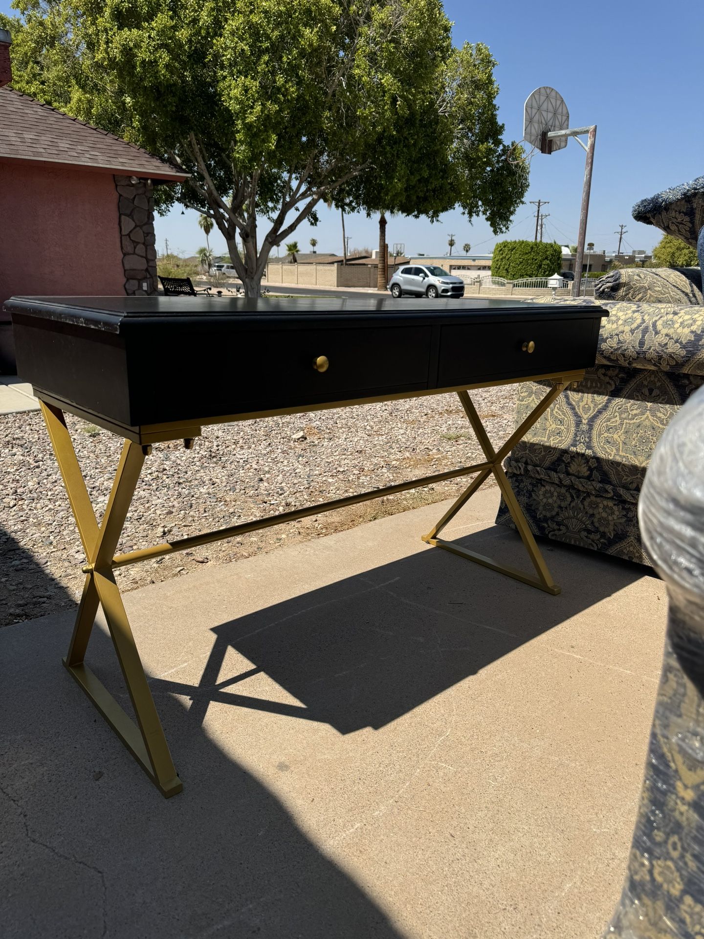Desk Black With Gold Legs Mid Century Modern