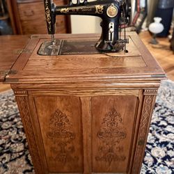 Antique Sewing Machine with Cabinet