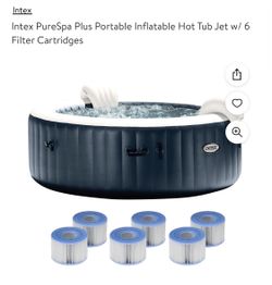Hot Tub Intex PureSpa Plus Portable Inflatable Hot Tub Jet w/ Filter Cartridges And Natural Chemicals And Headrests And Cup Holder